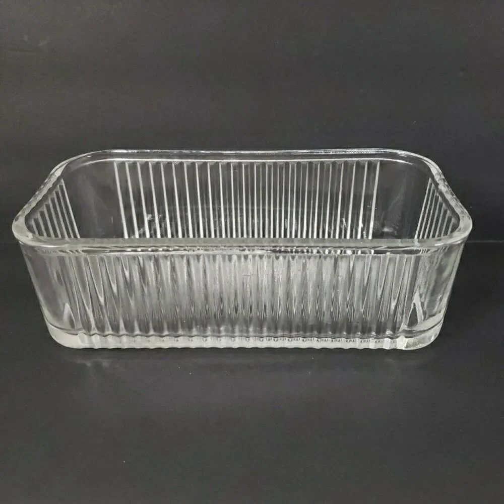 Federal Glass Refrigerator Food Storage Dish Ribbed Vegetable Embossed VTG- Flaw